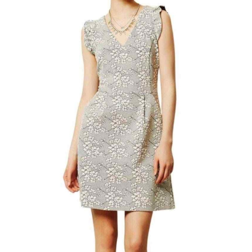 Tabitha Womens White And Black Jacquard Floral Pleated Sleeveless Dress